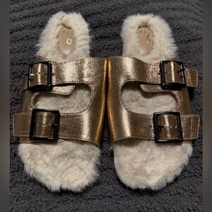 New Mix No. 6 Slide Sandals Rose Gold With Faux Fur Lining Women's Size 10